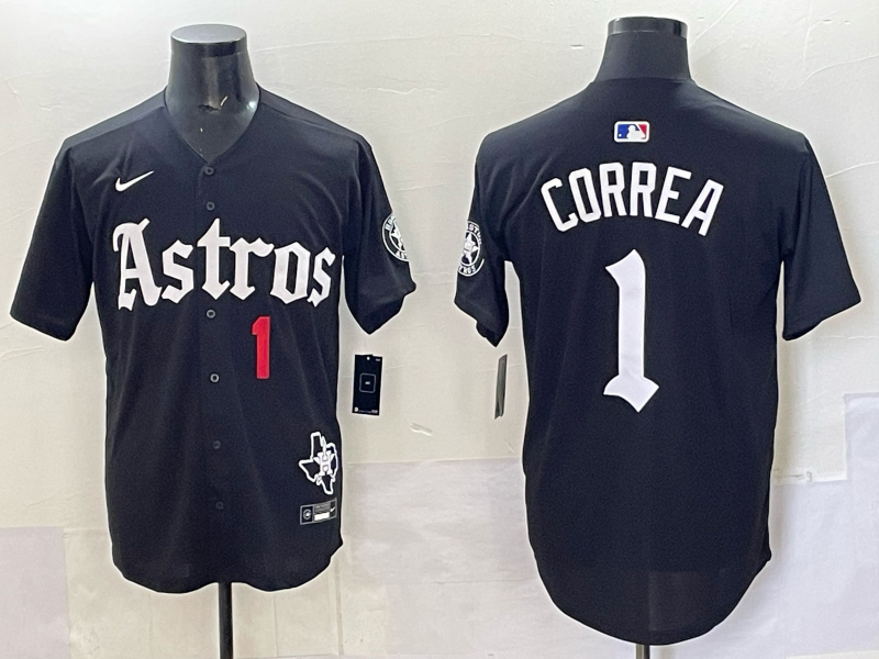 Men 2025 Houston Astros #1 Correa black  Game Nike MLB Jersey style 0033->houston astros->MLB Jersey